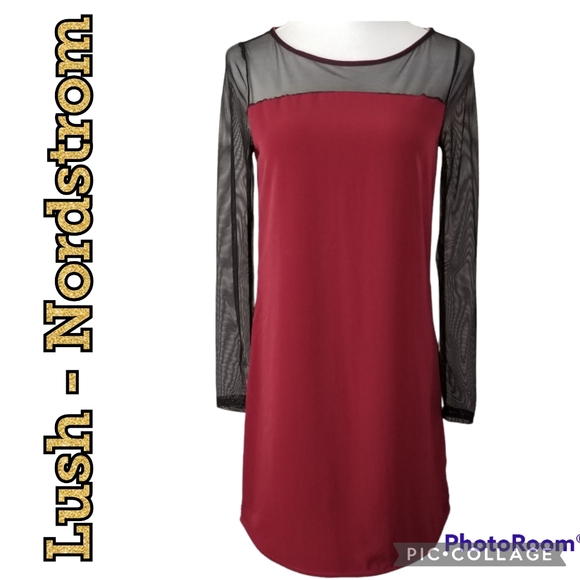 Lush Dresses & Skirts - LUSH Dress Party Deep Plum Red Black Mesh Sleeve & Trim Brand New Sml/Med